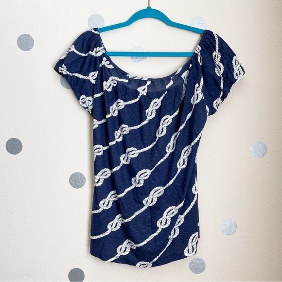 Porridge Nautical Knot Wide Neckline Puff Sleeve Top - Picture 2 of 7